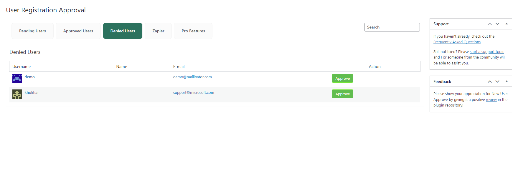 User Registration Approval - Denied Users.