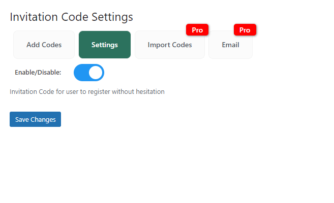 Invitation Code Settings - Settings.