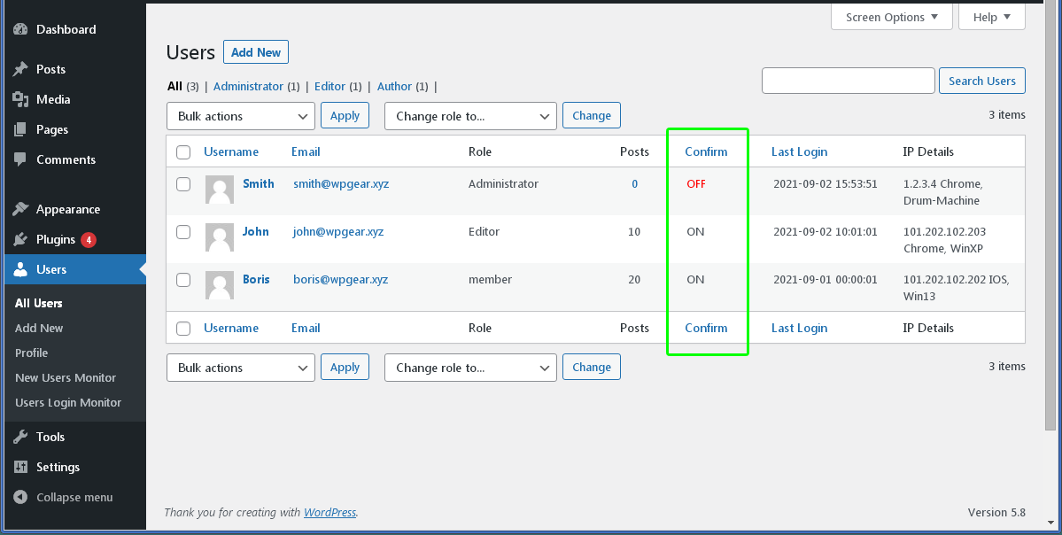 screenshot-5.png The Page "Users" whith active plugin 'New Users Monitor'.