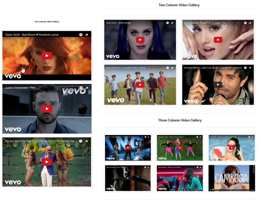 Video Gallery Columns Layout Preview