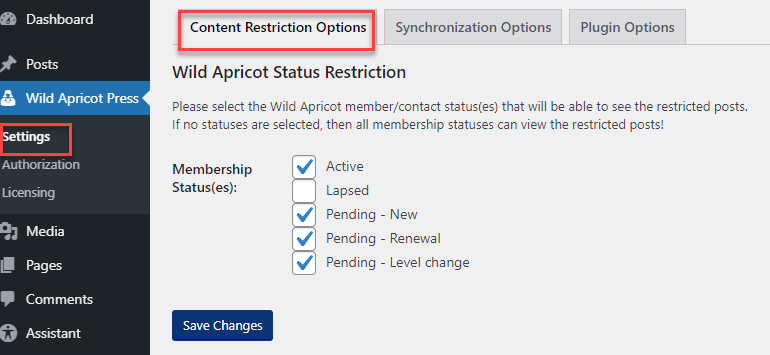 Setting which Membership Statuses can access content