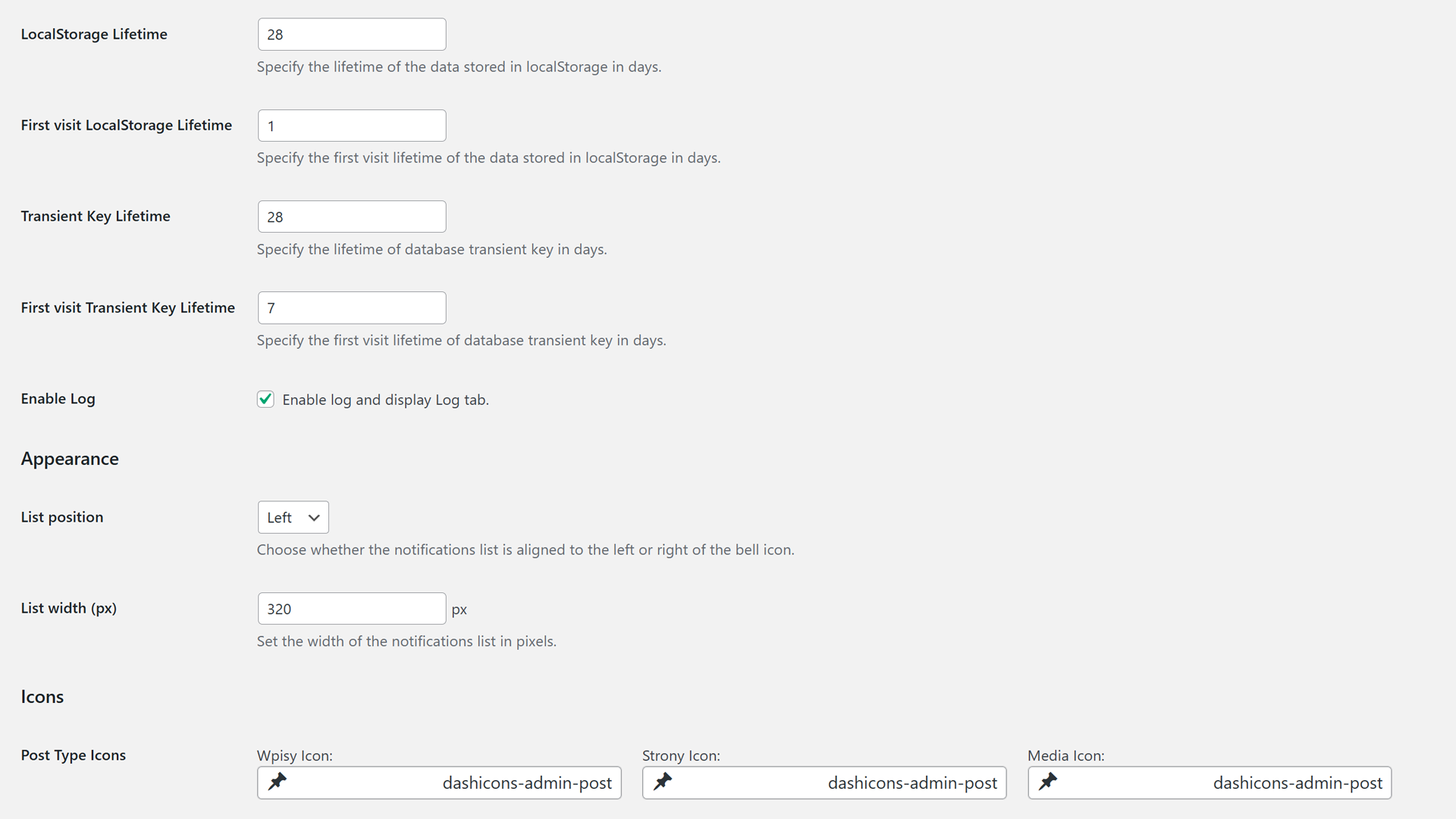 Admin panel settings tab.