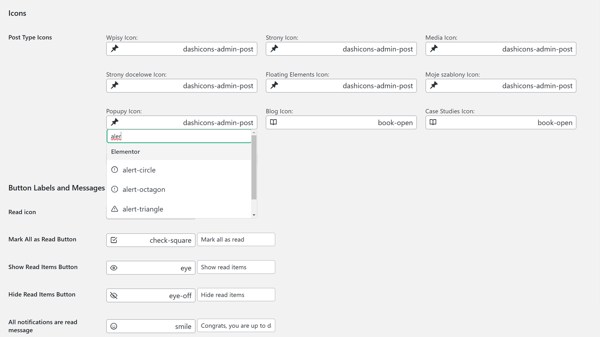 Icon selection from Elementor integration.
