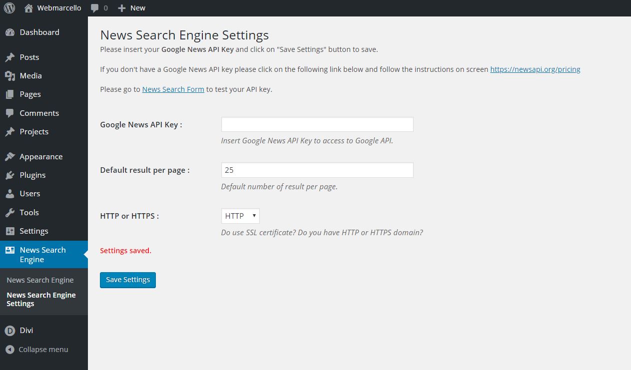 News Search Engine setting