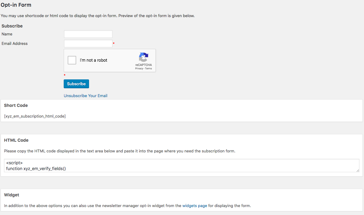 This is the opt-in form generation page.