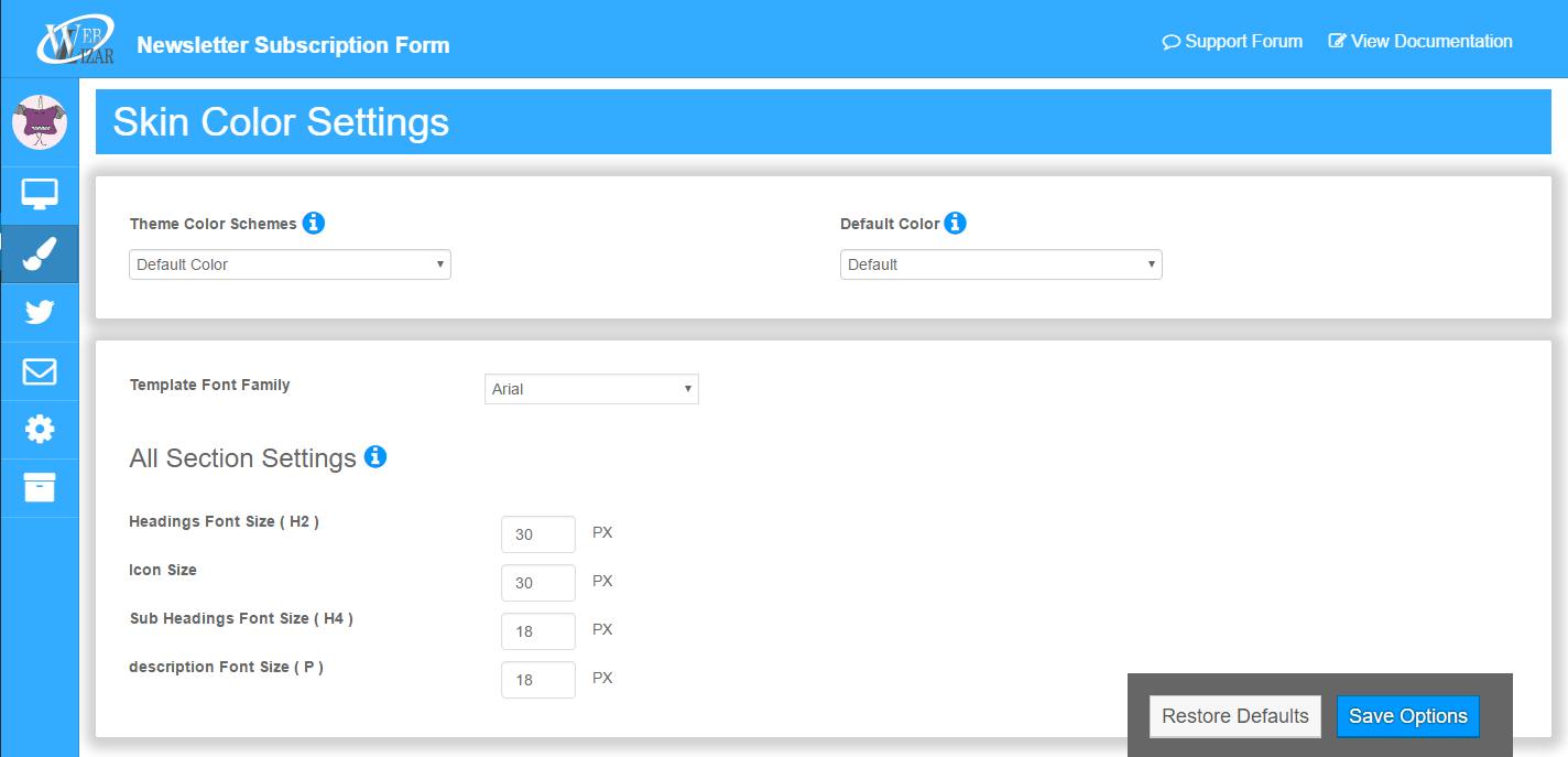 Newsletter Subscription Form selection