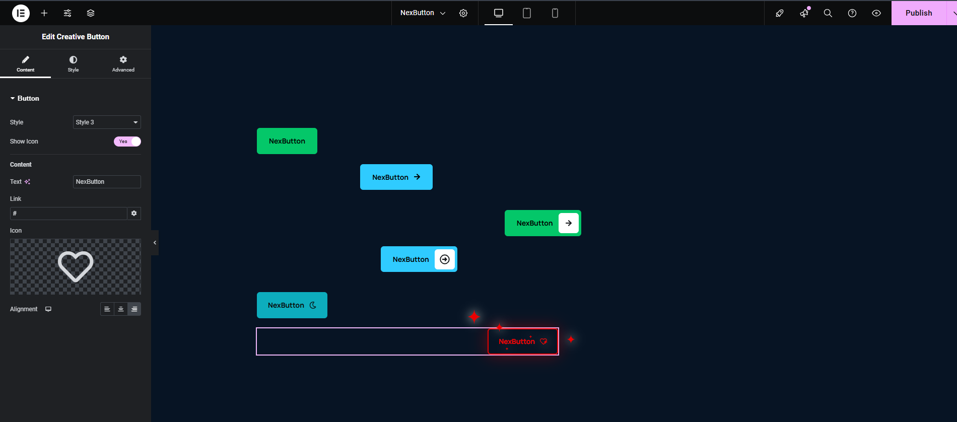 Adjust button alignment, padding, and margin.