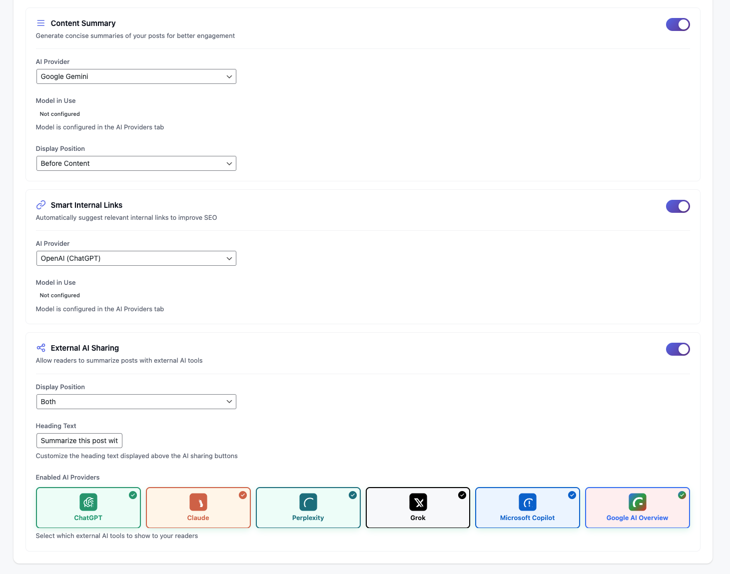Feature Enable/Disable Toggles