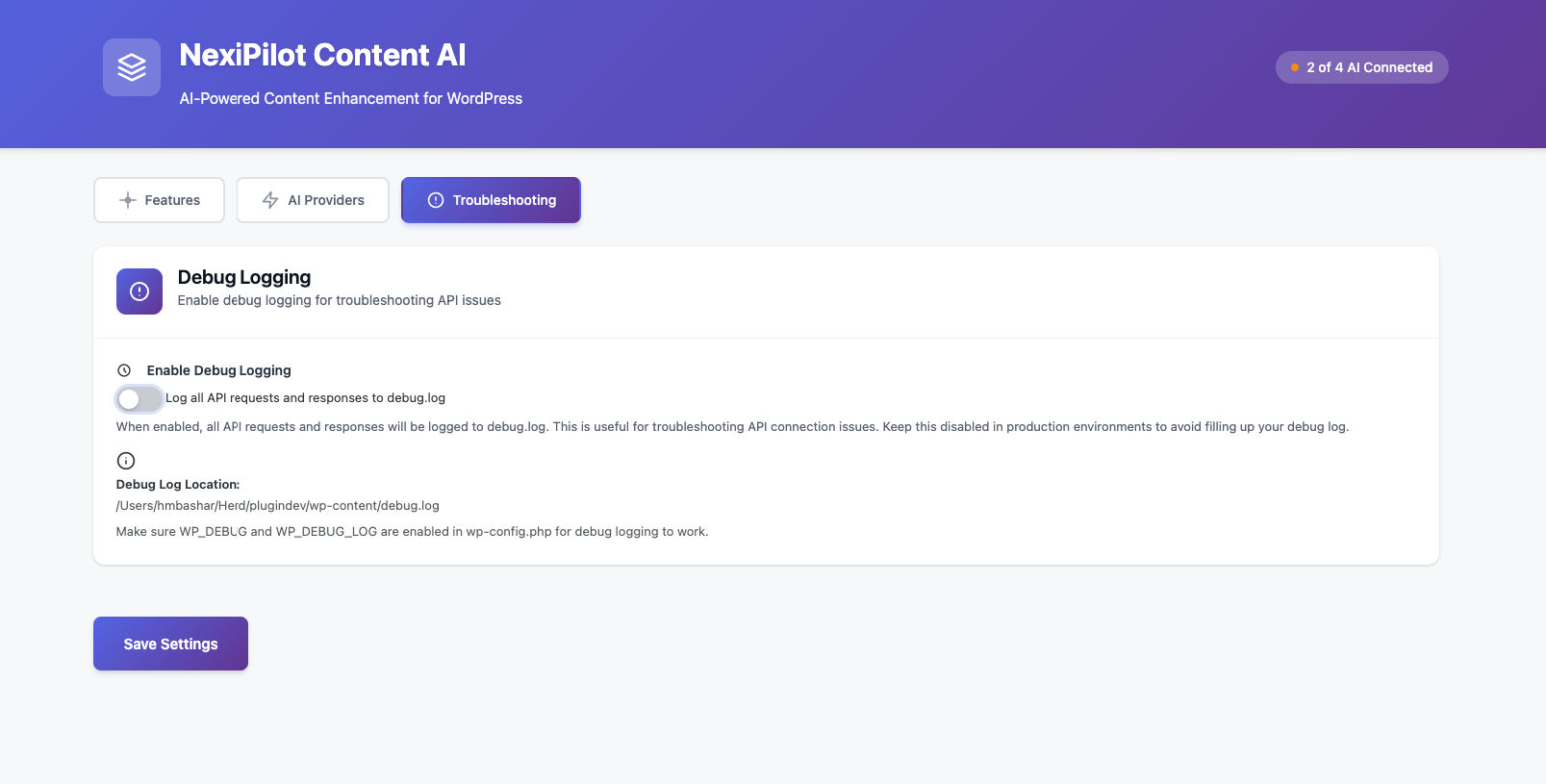 Troubleshooting and Debugging Tab