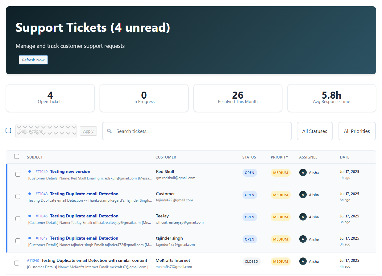 **Frontend Ticket Conversation** - Threaded conversation view with file attachments and status updates