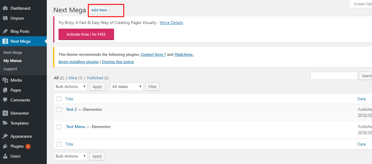 Create Multiple Menu Page