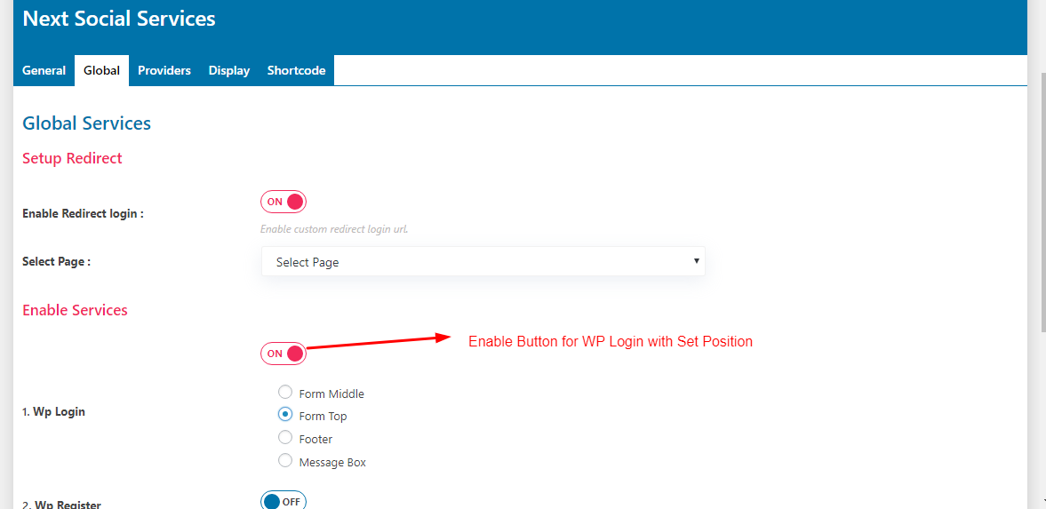 Enable Services for WP Login Form, Wp Register Form and others.