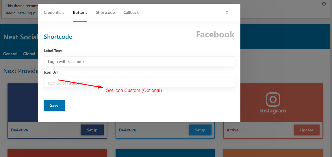 Set Social Button Label and Icon (Optional)