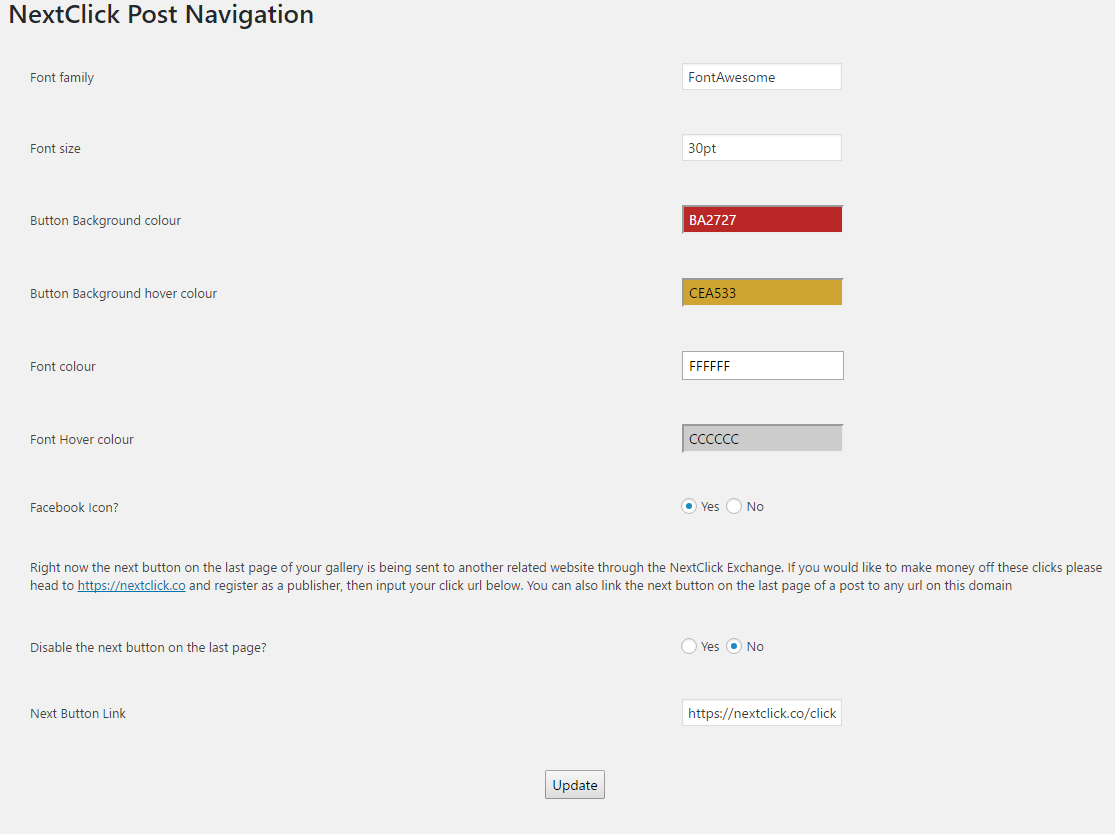 Our settings page