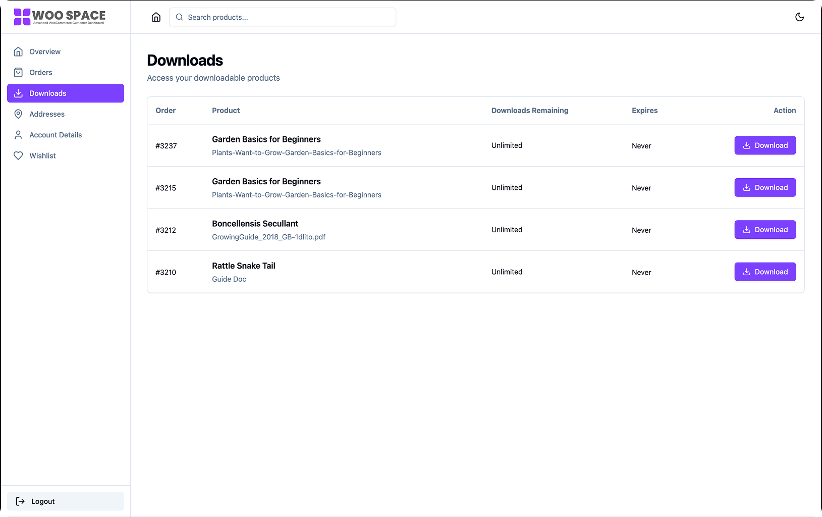 Downloads Center – Manage downloadable products