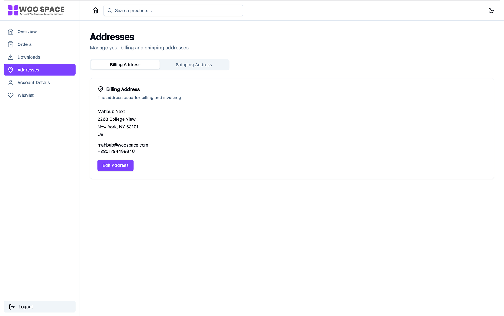 Address Management – Edit billing and shipping addresses