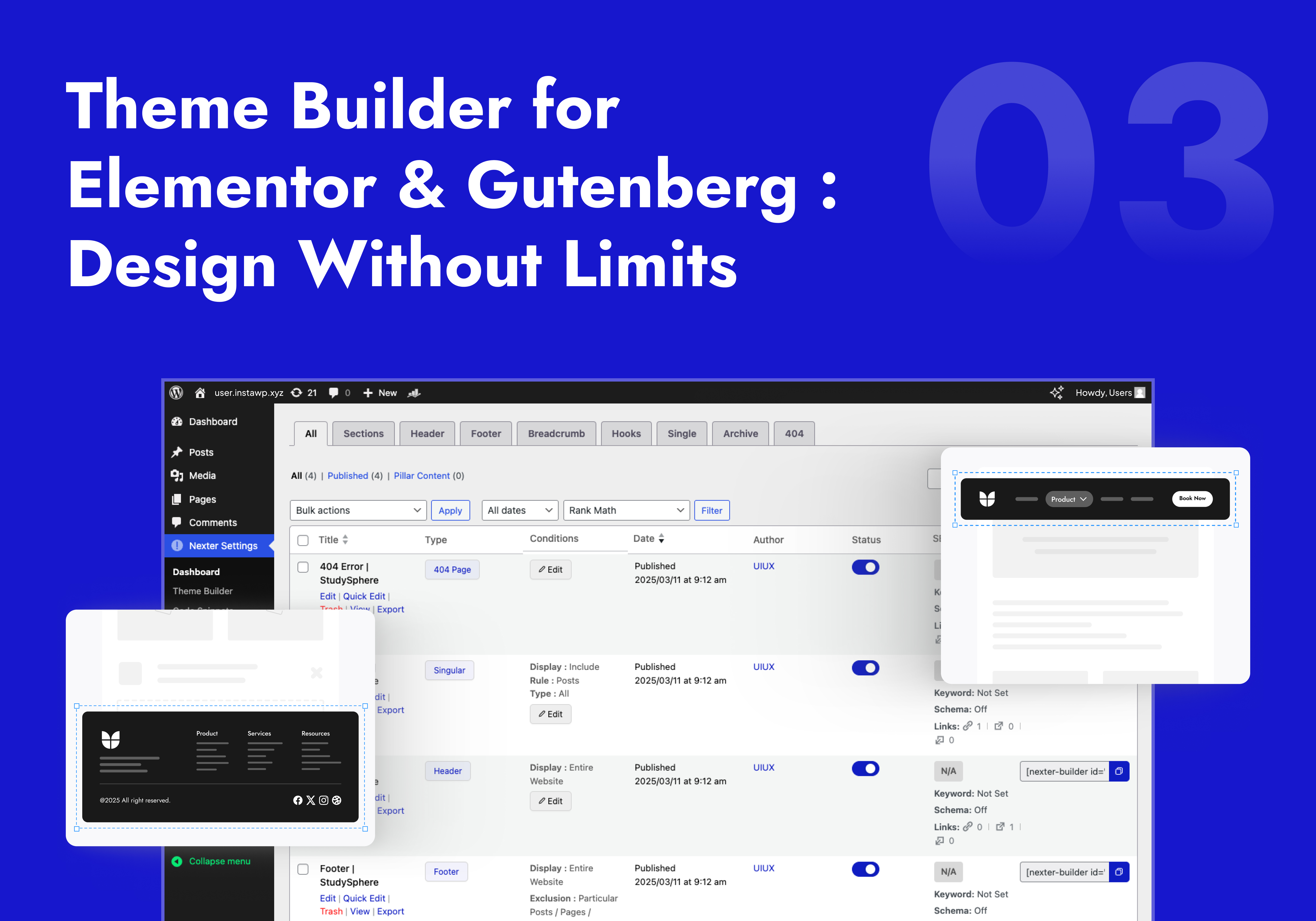 Nexter Theme Builder – Create Custom Headers, Footers, & Layouts Without Coding