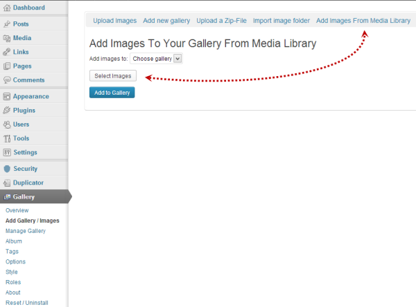 Screenshot shows the NGG Media Library Addon feature.