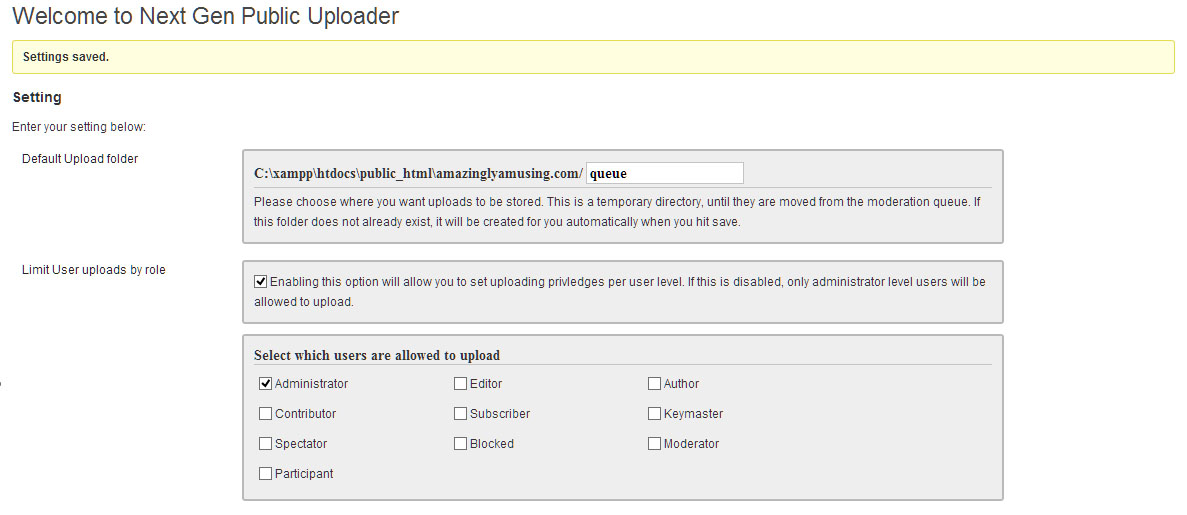 Settings page screen 1