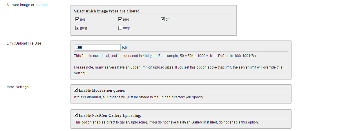 Settings page screen 2