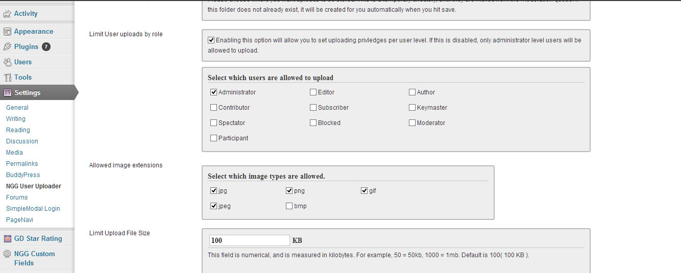 Settings page screen 5