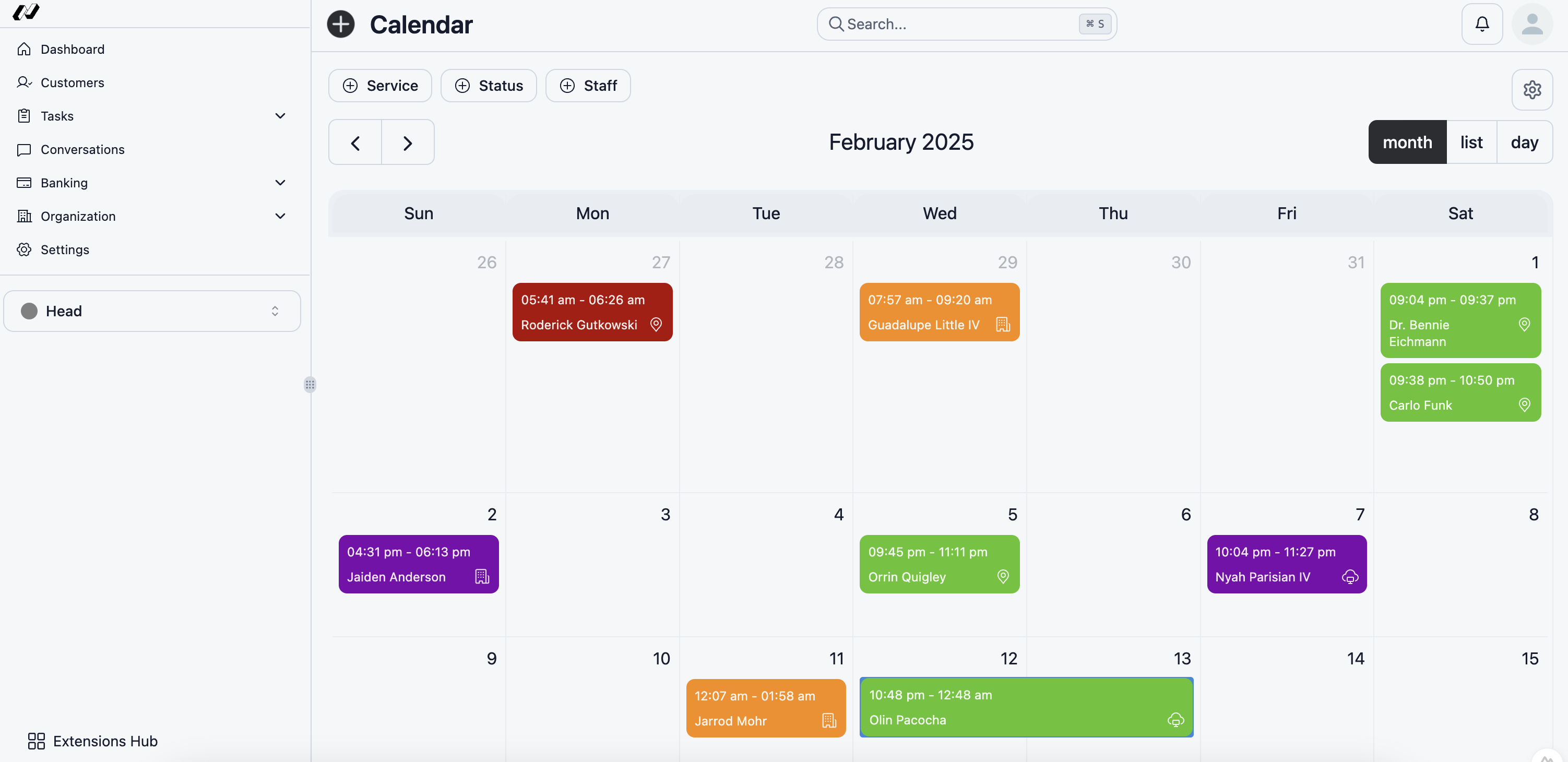 Calendar view and appointment management