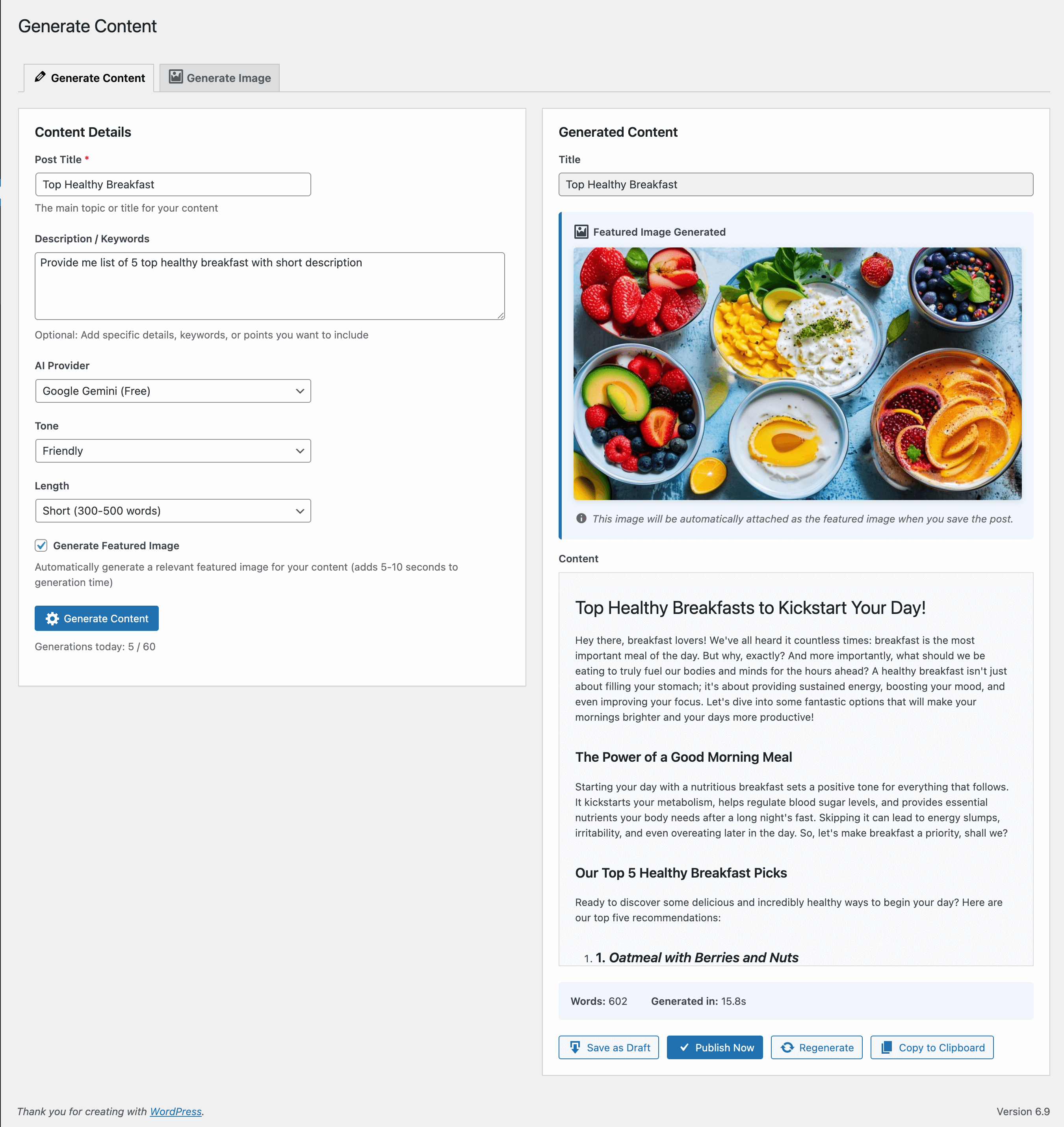 Content Generator - Create blog posts with customizable settings