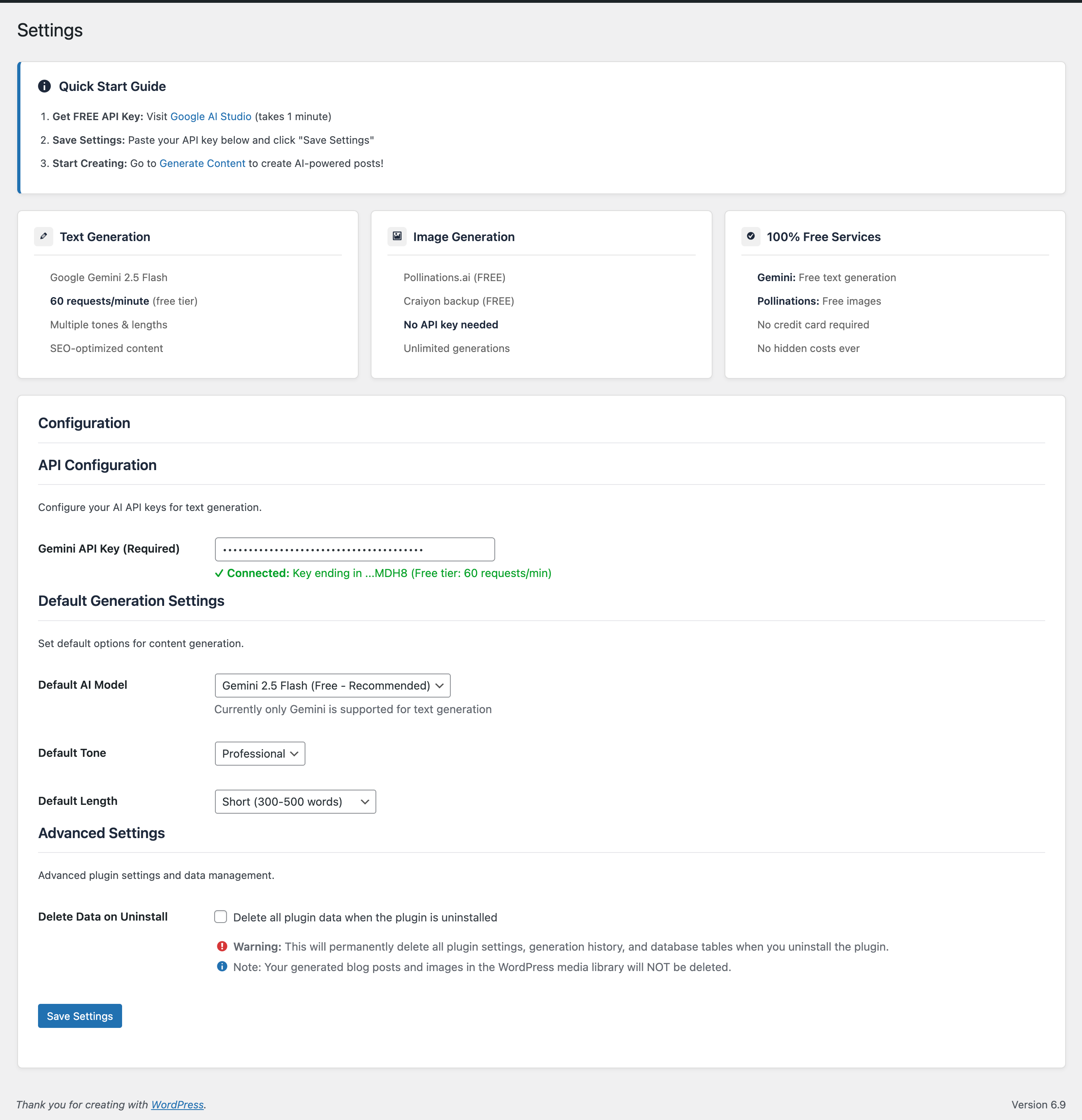 Settings Page - Configure your API keys and preferences