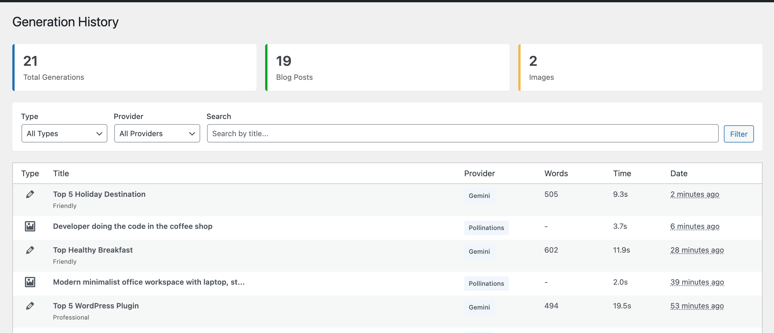 Generation History - Track all your AI-generated content