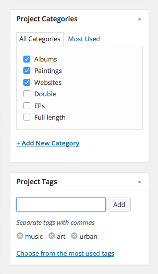 Project categories and tags.