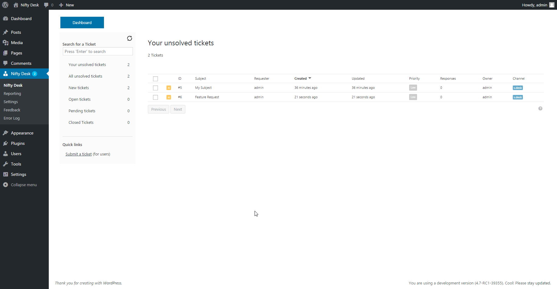 Nifty Desk - Support Ticket Dashboard