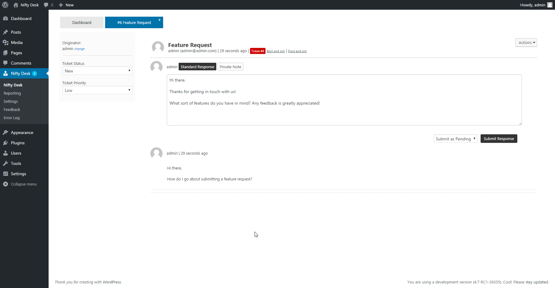 Nifty Desk - Support Ticket Single View