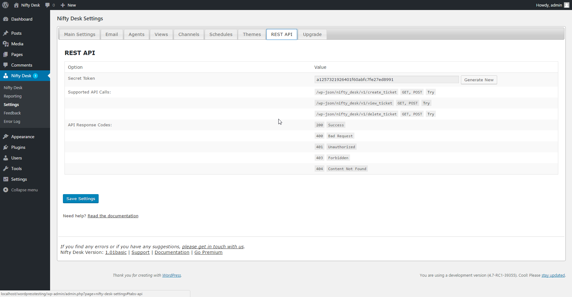 Nifty Desk - Use the REST API for external applications