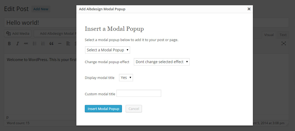 Width of the modal window (Pro version only)