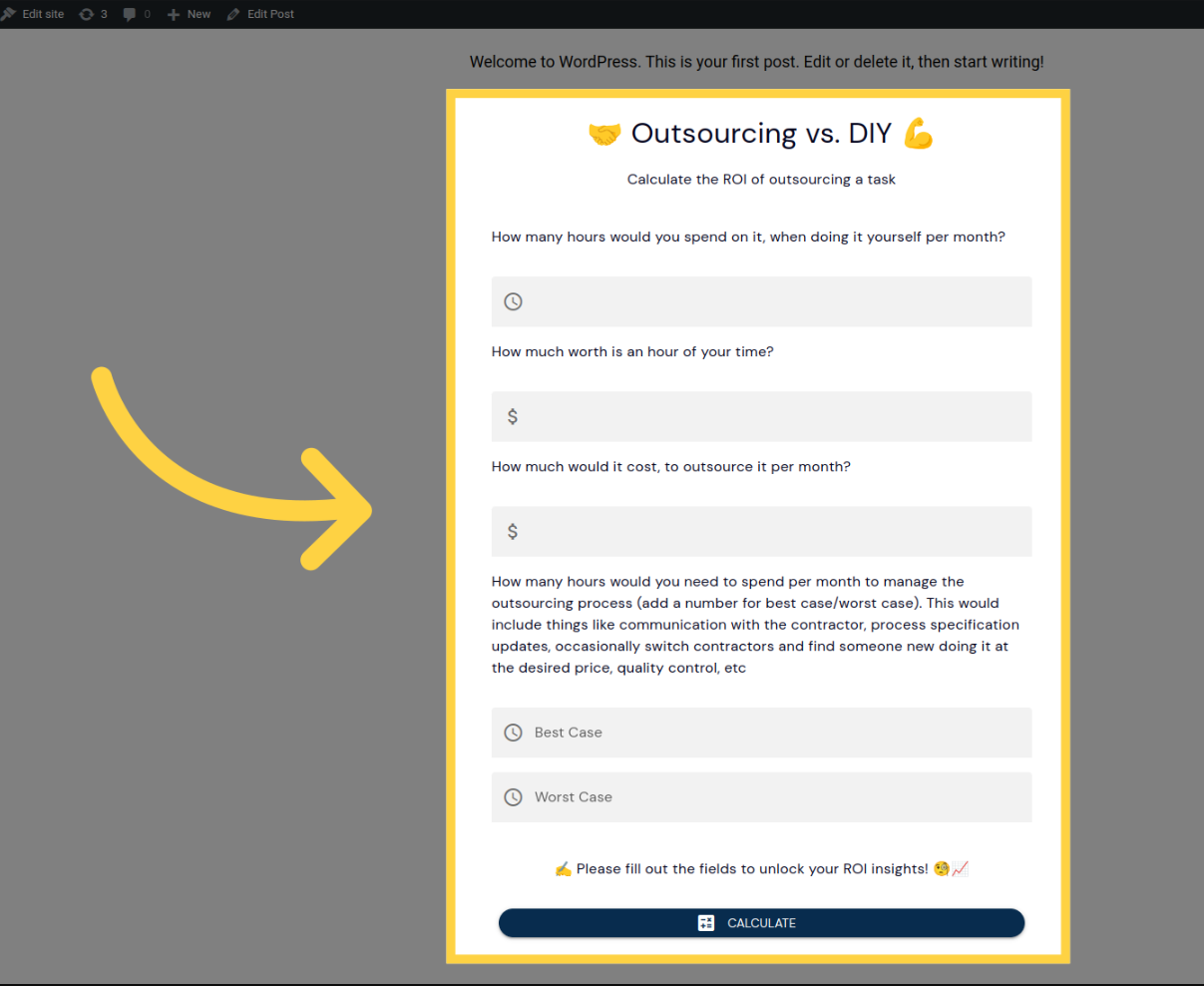 After saving your changes your calculator or form widget will be visible on the preview page