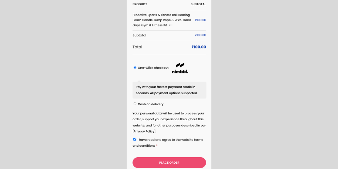The Nimbbl checkout