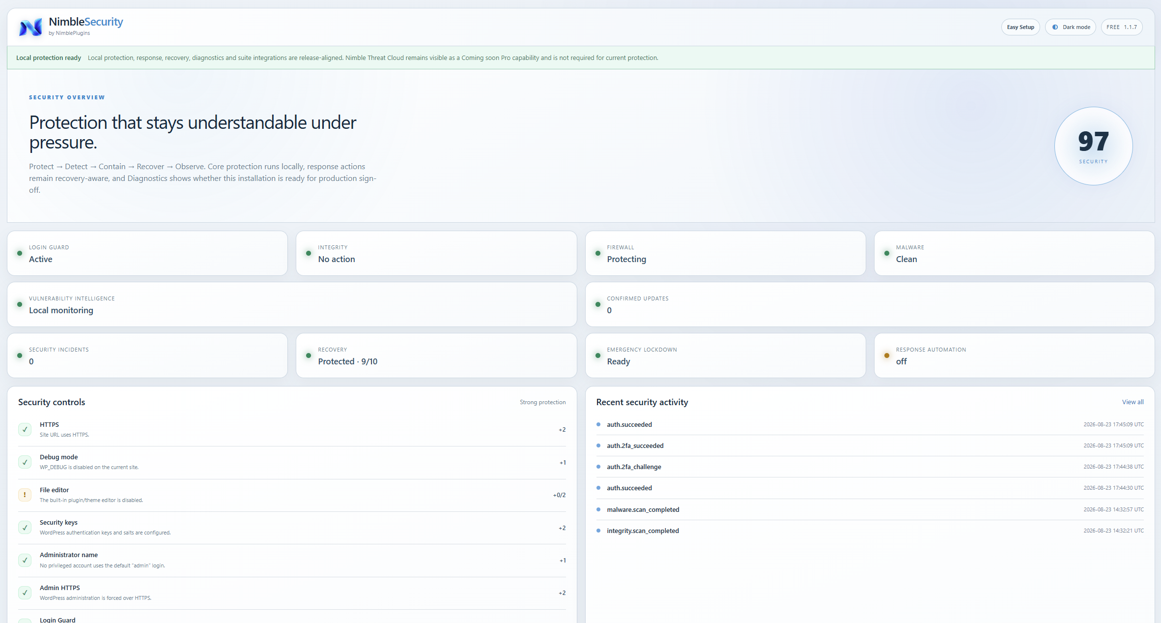Easy Setup applies a recommended local protection profile without asking you to understand every switch first.