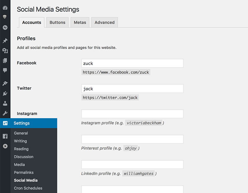 The plugin settings page.