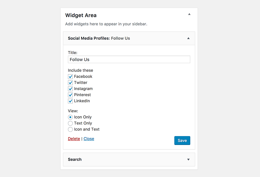 Social media profile widget settings.