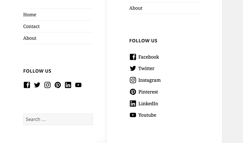 Social media profile widget view on the front-end.