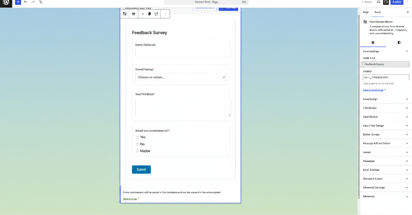 The entries management dashboard showing submission statistics.