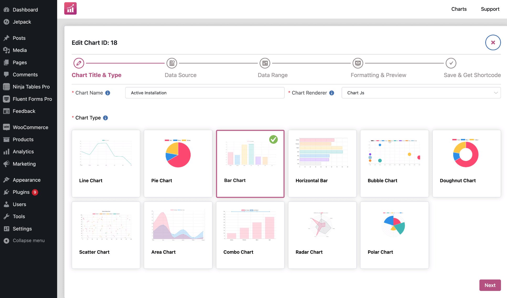 Chart creation interface