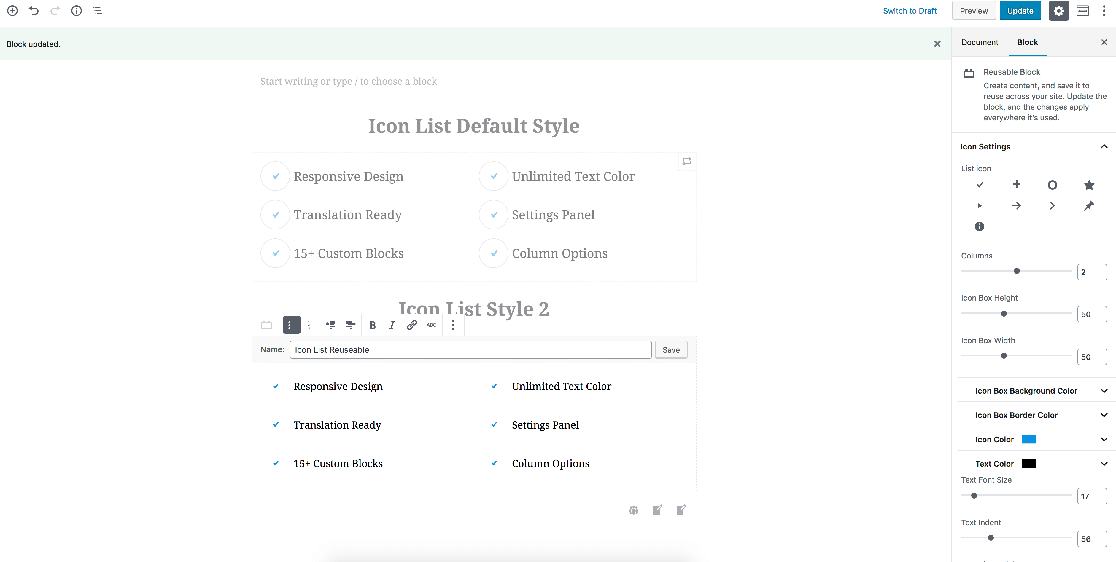 Icon List Block Example