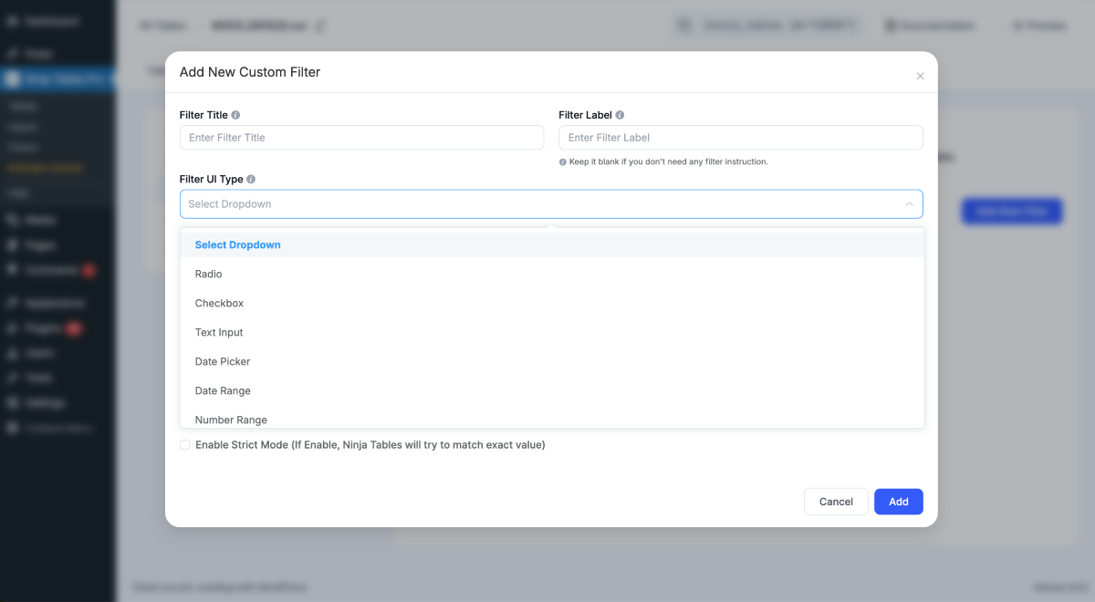 Drag and drop table builder