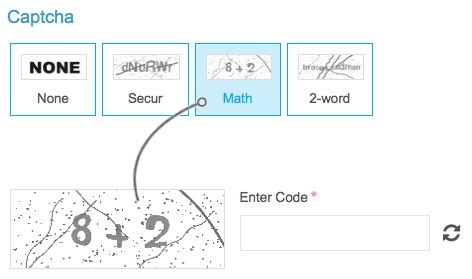Disable or choose one of 3 captcha style : Securimage - mathematical - two-word.