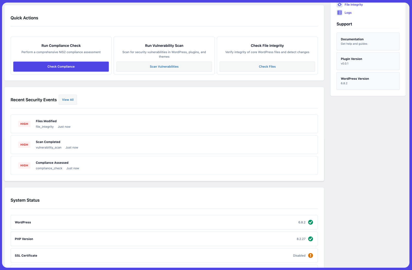 Logger settings page