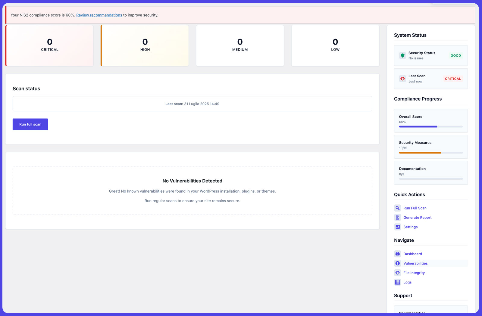 Vulnerability scan report