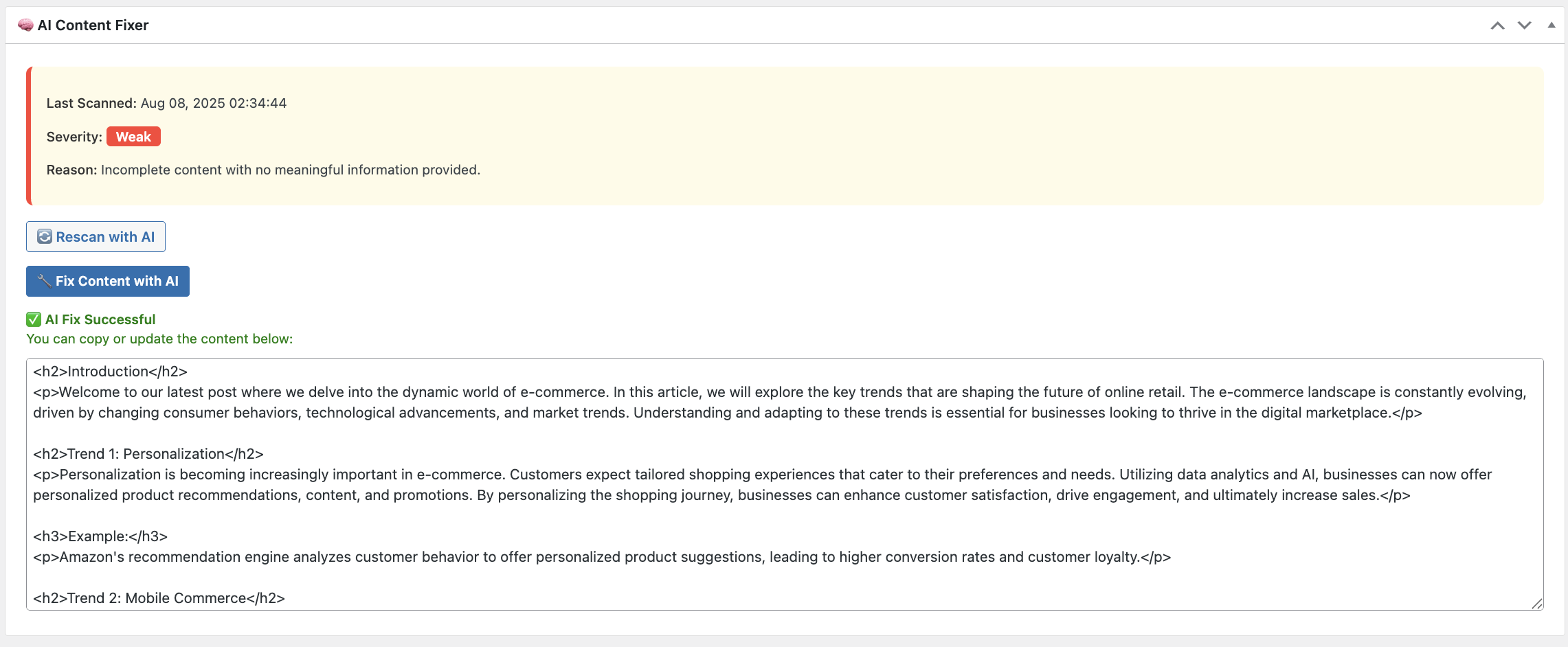 ✨ One-click AI fix suggestions in post editor