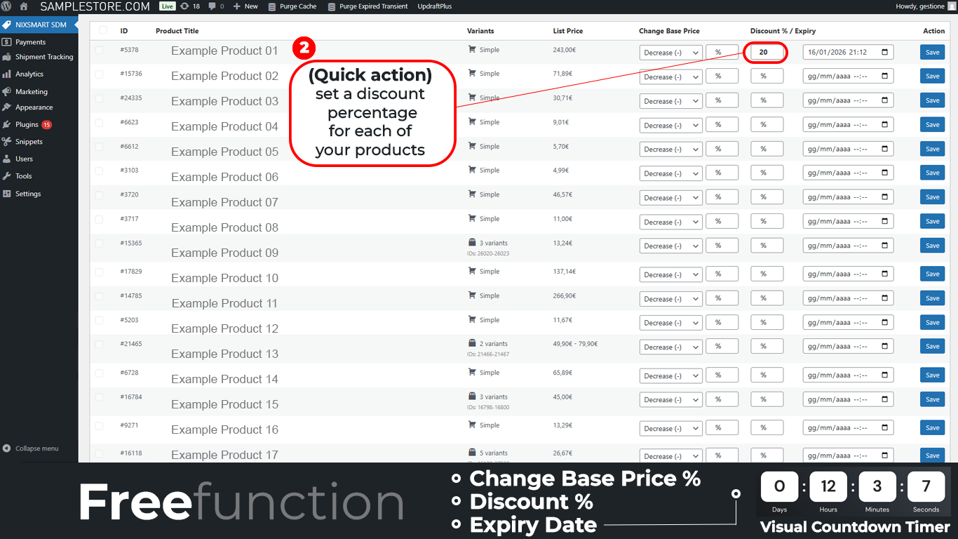 The countdown timer displayed on the product page.
