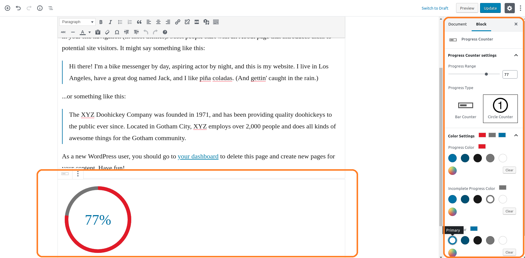 Change Bar counter to Circle and change settings
